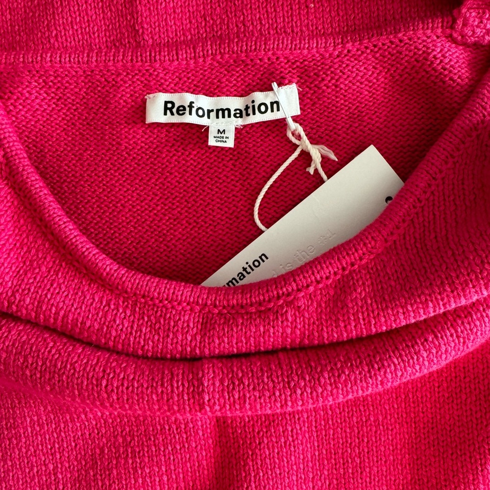 Reformation Arya Open Knit Sweater Dress in Fuchsia - Picture 7 of 10